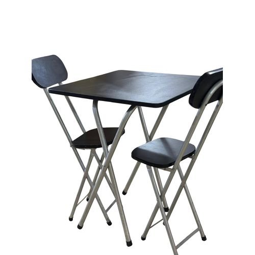 X-Shaped Foldable Wooden Table With 2 Chairs – Black | Compact Space-Saving Dining &amp; Study Set