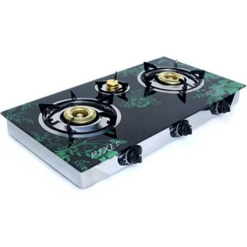 Pixel 3 Burners Countertop Glass Tempered Gas Stove - Multicolor