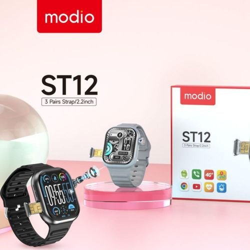 Modio ST12 Smart Watch 2.2 Inch Full Screen Display With 4G SIM card Support 3 Pair Straps