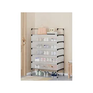 6-Tier Metal Shoe Rack with Dustproof Cover – 18–21 Pairs, Stackable & Space-Saving
