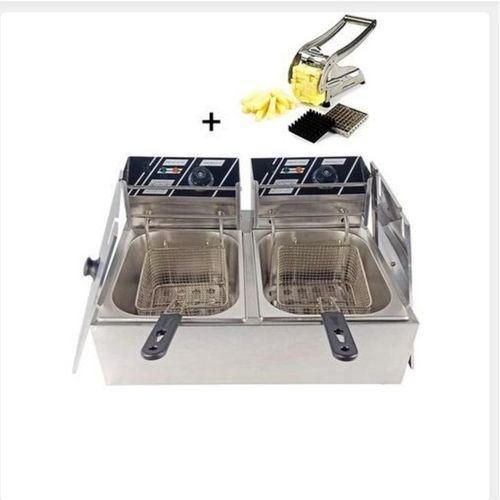 Commercial Electric Deep Fryer 12L Double Stainless Steel  With Chips Cutter
