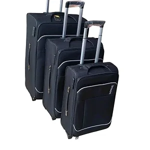 Dfavors Fabric Travel Suitcase Set with 4 Wheels – Black (Small, Medium & Large)