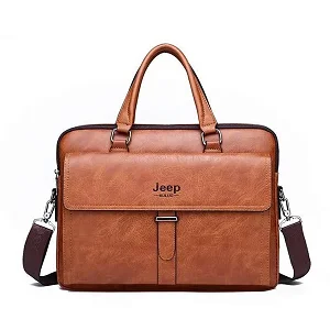 Jeep Buluo 15-Inch Waterproof Leather Laptop Bag – Brown