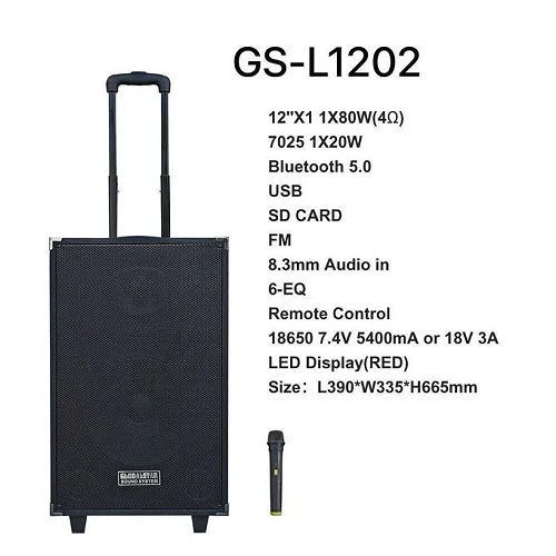 Globalstar L-1202 Professional Audio Speaker System – Rechargeable, Wireless Microphone, FM Radio, USB &amp; SD Card