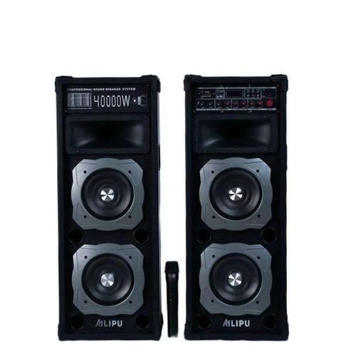 2 Professional Sound Speaker Systems With 2 Wireless Microphones Used When Directly Connected To Electricity Or Solar Battery With Very Loud Sound And Deep Bass Guitar Microphone Inputs Recording Function Aux USB Cards Input Bluetooth And FM - Multicolor