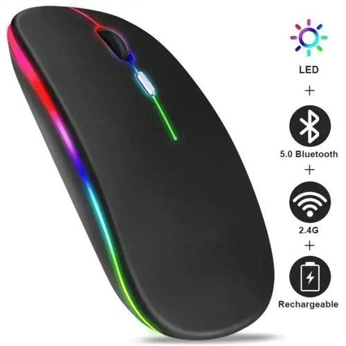 Rechargeable  Wireless Mouse with Colourful Light - Black