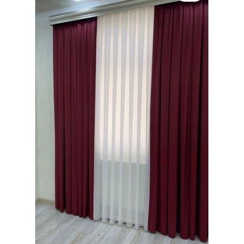 2 Pcs Curtain pieces 2 by 1.5m & 3m White Net - Maroon