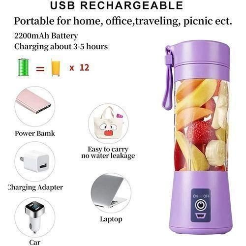Portable Blender Juicer 380ml USB Rechargeable - Purple