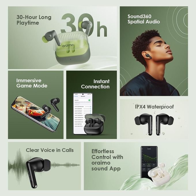 Oraimo SpaceBuds Neo True Bluetooth Spatial Earpods Wireless Charging - Black