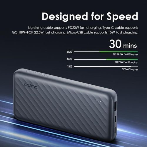 Oraimo Power Bank 10000mAh 22.5W 3 Built-in Charging Cables