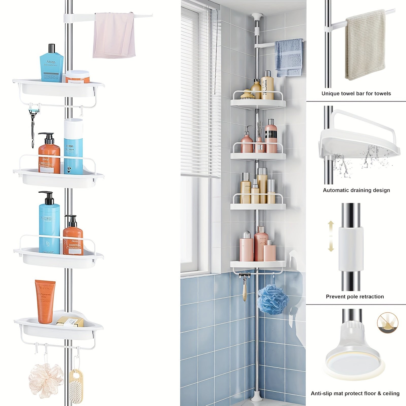 Adjustable Multi Corner Shelf Bathroom Organizer Storage Rack