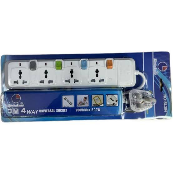 Simbaland 4-Way Universal Socket Extension Cable with 3Meter
