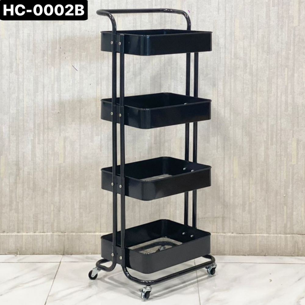 Storage Trolley Cart – 4 Tier Rolling Utility Organizer Rack - Black