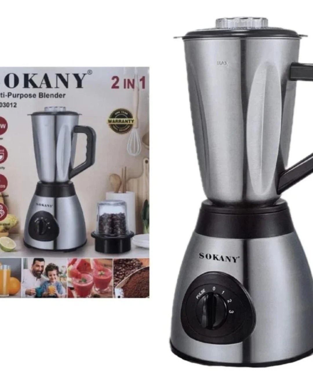 Sokany 2 In 1 Blender Grinder With Unbreakable Jars 3 Speeds 400W 1.5Litre Juicer- Multicolor