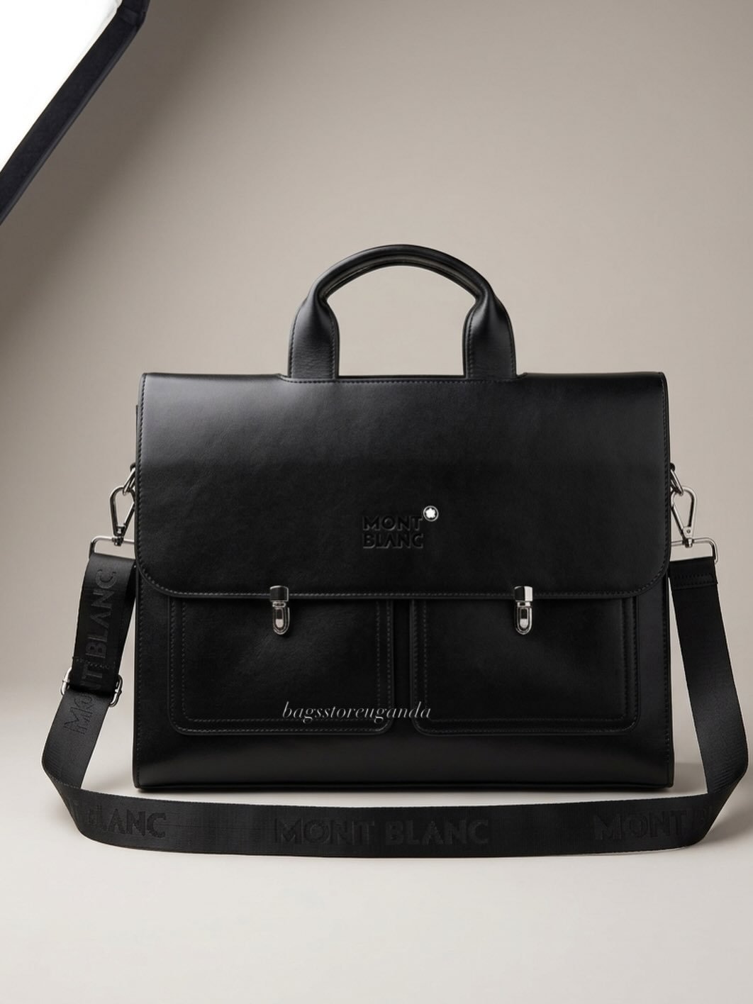 Mont Blanc Leather Premium Quality Laptop Bag -Black