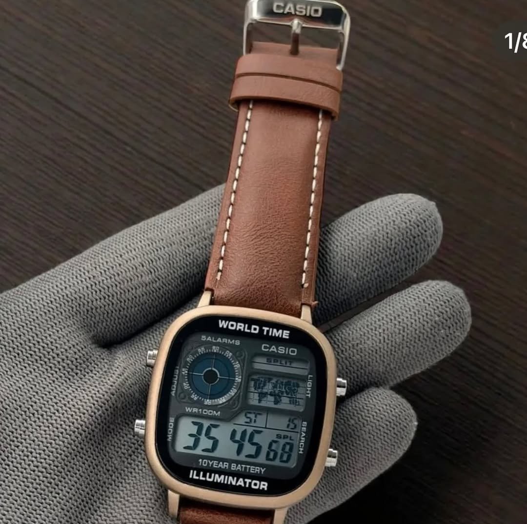 Casio Men's World Time Leather Strap Quartz Watch - Brown