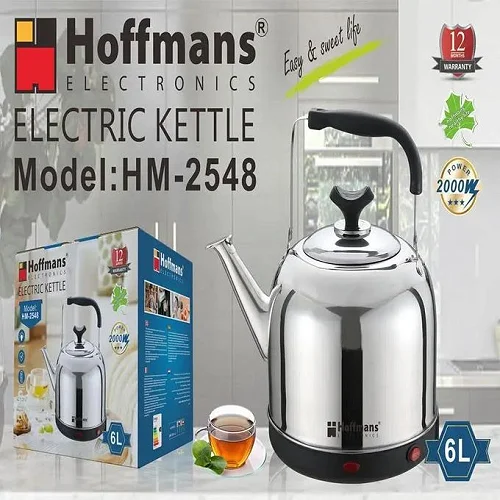 Hoffmans 6L Stainless Steel Electric Kettle 2000W – Heavy-Duty Water Boiler with Power Cord