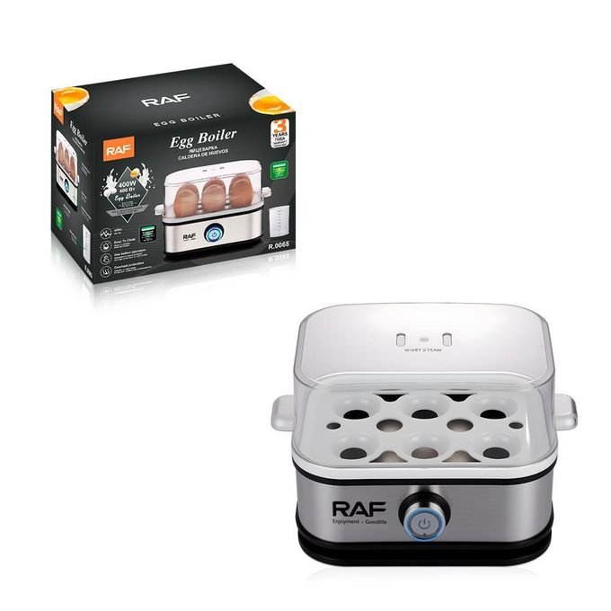 RAF R.0065 Electric Egg Cooker – 6 Eggs, Steam Boiler with Measuring Cup