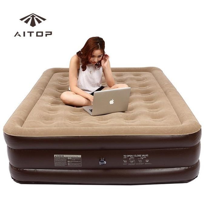 5 by 6 Inflatable Air Mattress with Built-in Electric Pump - Brown