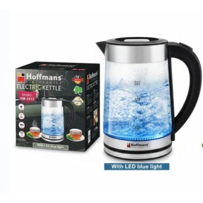 Hoffmans 2.2 Liters Glass Electric Kettle with LED Blue HM-2515 - Transparent