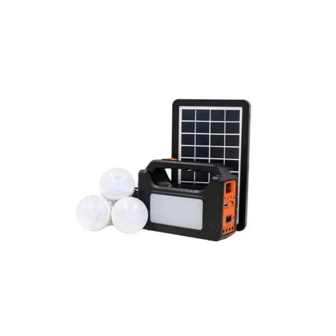 Solar Home Lighting System With Phone Charging , USB,  AUX, FM Radio Black