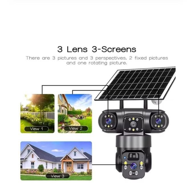 Solar Camera 4G Sim Card Outdoor 3 Lens 3 Screen PIR Human Detect Network IP Cameras Night Vision CCTV Security Protection