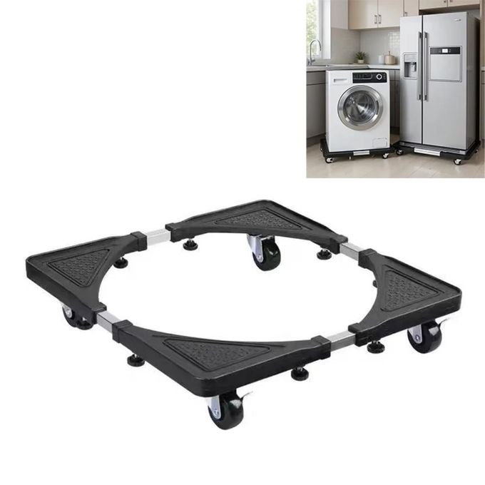 Fridge And Washing Machine Stand Mount Base Adjustable Stand Trolley - Black