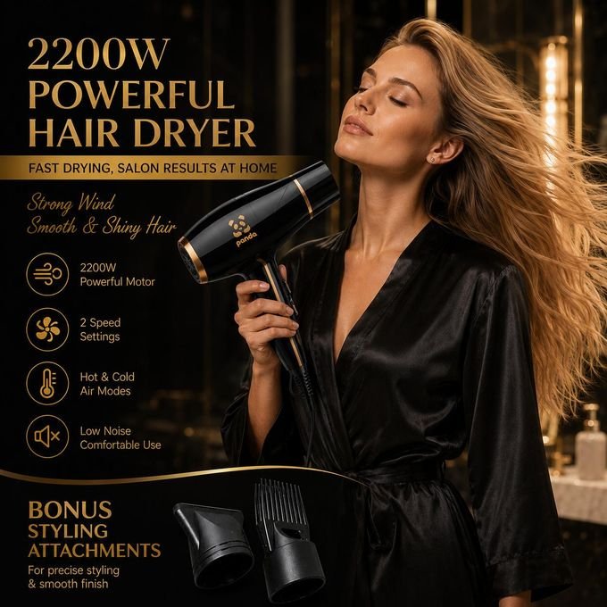 Panda 2200W Professional Hair Dryer – Powerful Fast Drying with Free Comb & Nozzle