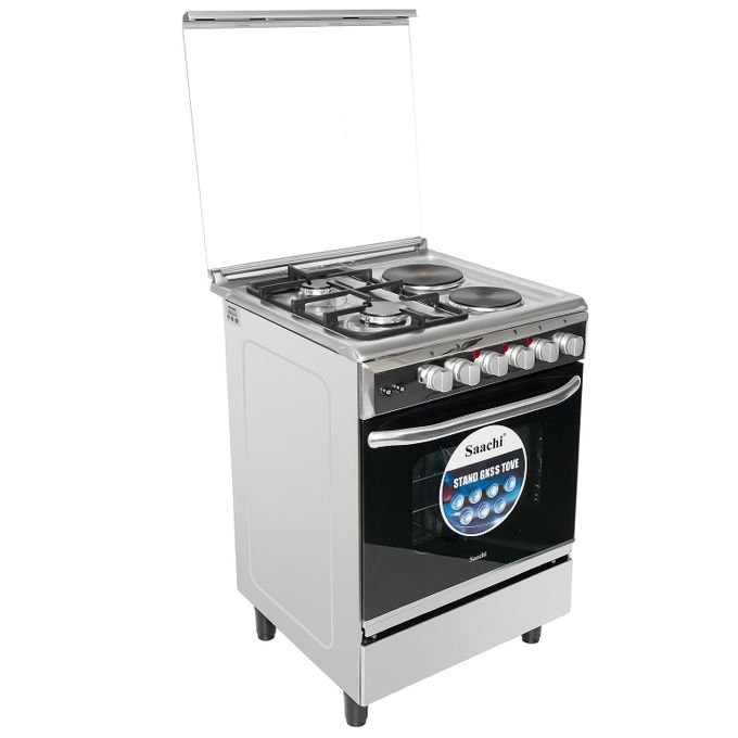 Saachi 2 Gas + 2 Electric Stainless Steel Cooker with Electric Oven 60×60cm – Silver