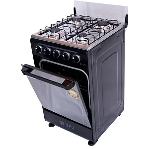 SPJ Full Gas 50×50cm Cooking Range - 4 Burner Gas Cooker with Gas Oven - Black