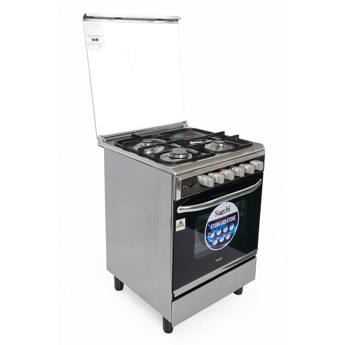 Saachi 3 Gas + 1 Electric Stove Cooker with Electric Oven 60×60cm – Silver & Black