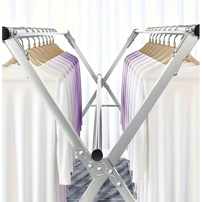 Foldable Metal Clothes Rack Adjustable 3 Pole – Portable Garment & Clothes Hanger