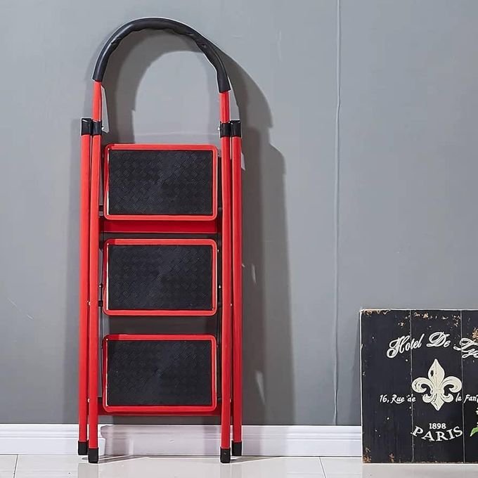 3-Step Foldable Household Ladder with Anti-Slip Wide Pedals and Safety Handrail
