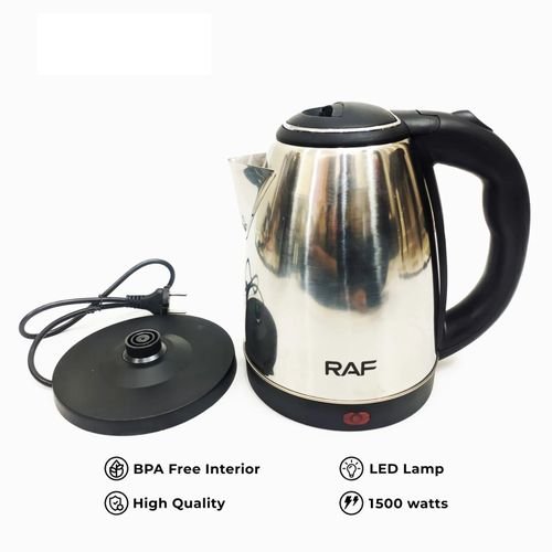 RAF 2 Litres Automatic Electric Kettle 2L – Stainless Steel & Cordless – 1500W