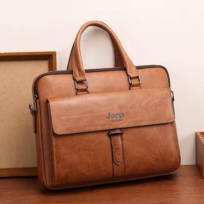 Jeep Buluo 15-Inch Waterproof Leather Laptop Bag – Brown