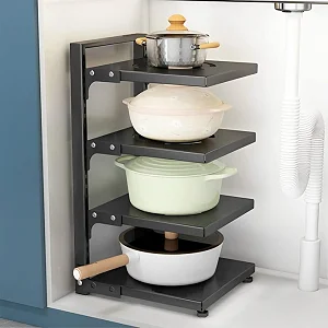 Adjustable Heavy-Duty Pot & Pan Rack Organizer with Dividers – Kitchen Cabinet & Countertop Storage Holder