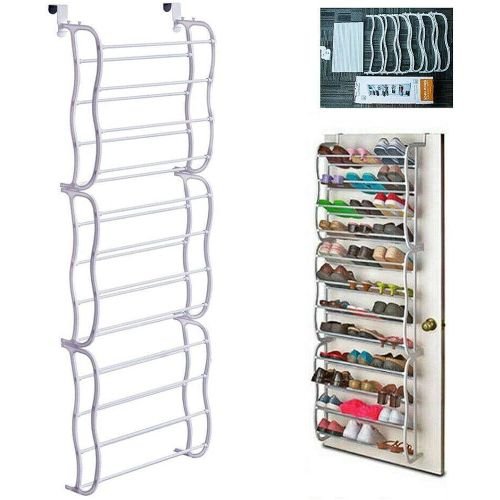 Metal Over The Door Shoe Rack Storage Organizer - White.