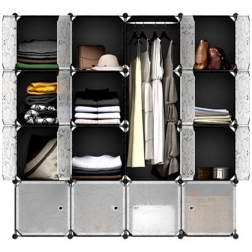 Plastic Frame Portable Wardrobe 4 Column Plastic Wardrobe - Black,White