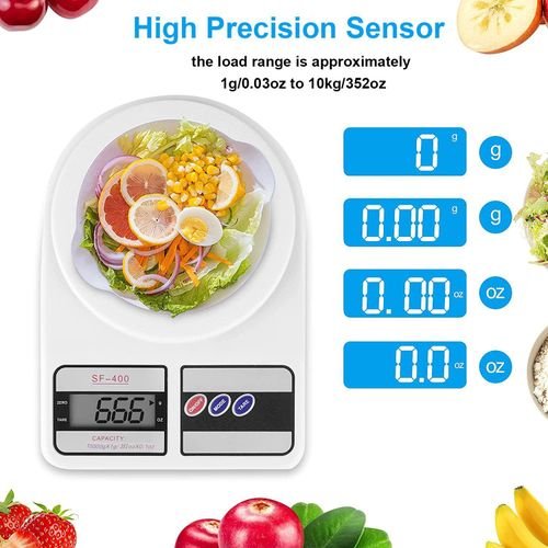 10kg/1g Kitchen Scale For Cooking Baking with Accurate LCD Display - White