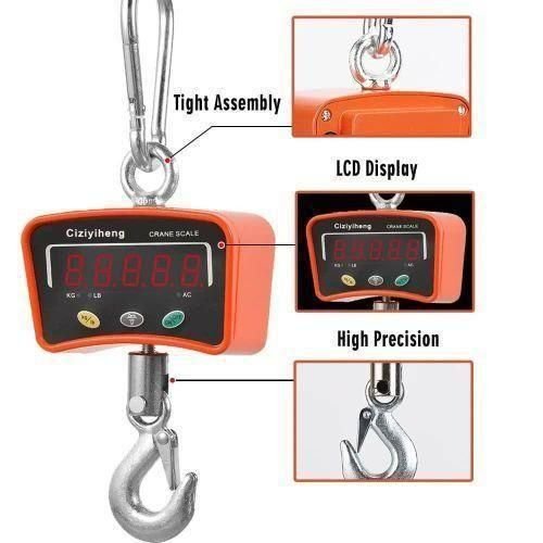 500KG Rechargeable Hanging Crane Weighing Scale - Black