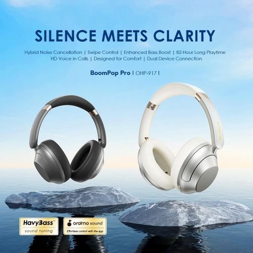Oraimo BoomPop Pro Wireless Headphones Over-Ear Hybrid Noise Cancellation - Grey
