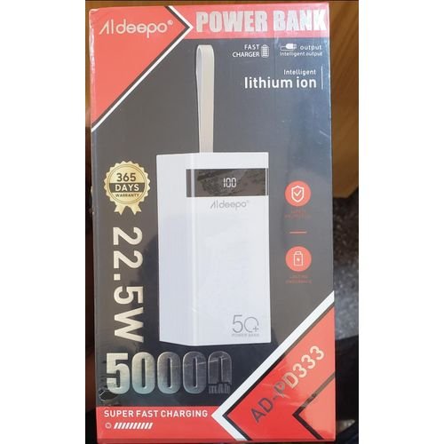 Aldeepo 50000MAh Heavy Duty Fast Charging 22.5W 6 In One Power Bank - Black/White