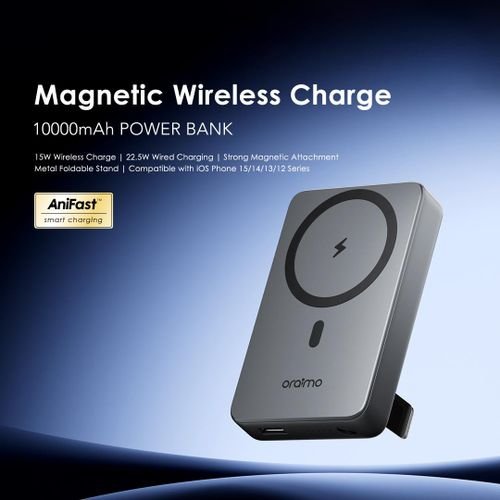 Oraimo MagPower 15 Power Bank 10000mAh Wireless Strong Magnetic Attachment - Black