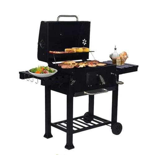 Versatile Charcoal BBQ Grill with Collapsible Side Table - Black