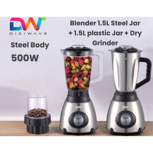 3 in 1 Digiwave  Stainless Steel & Plastic Jars Blender  1.5L – DWBL-1212