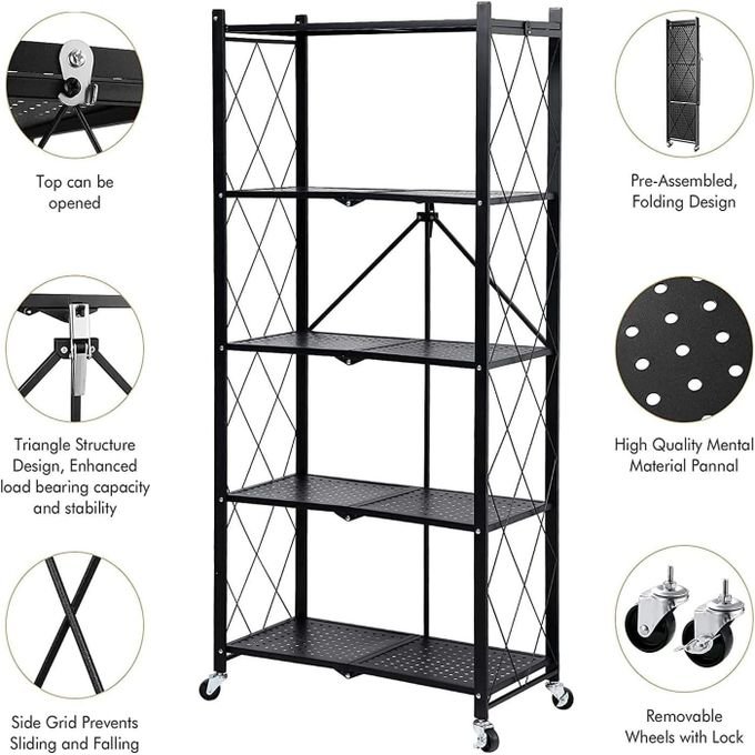 Foldable Kitchen rack 5 Layers, Display Rack Stainless Steel Metal - Black