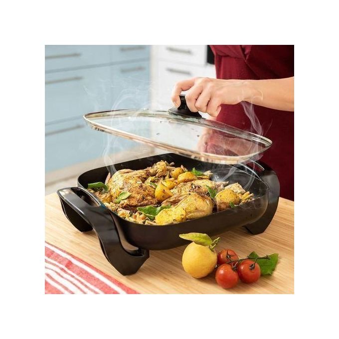 Nonstick Electric Skillet Electric Frying & Baking Pan With Steam Vent -Black& Heat-Resistant Handle