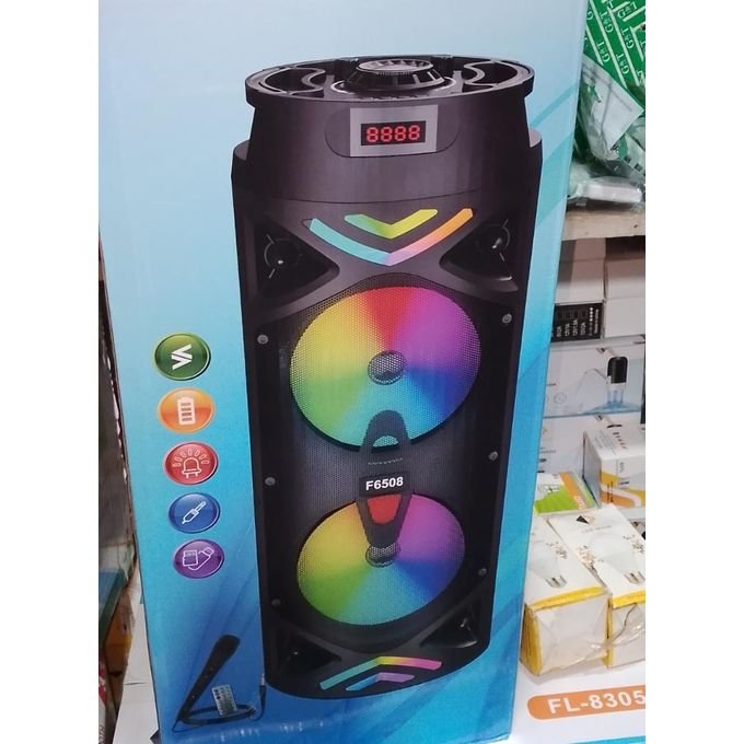 FQL- 6508, Rechargeable Portable Speaker With Bluetooth, FM Radio, USB Port DC 5v, Equalizer, AUX Input, TF Card, And Wired Microphone