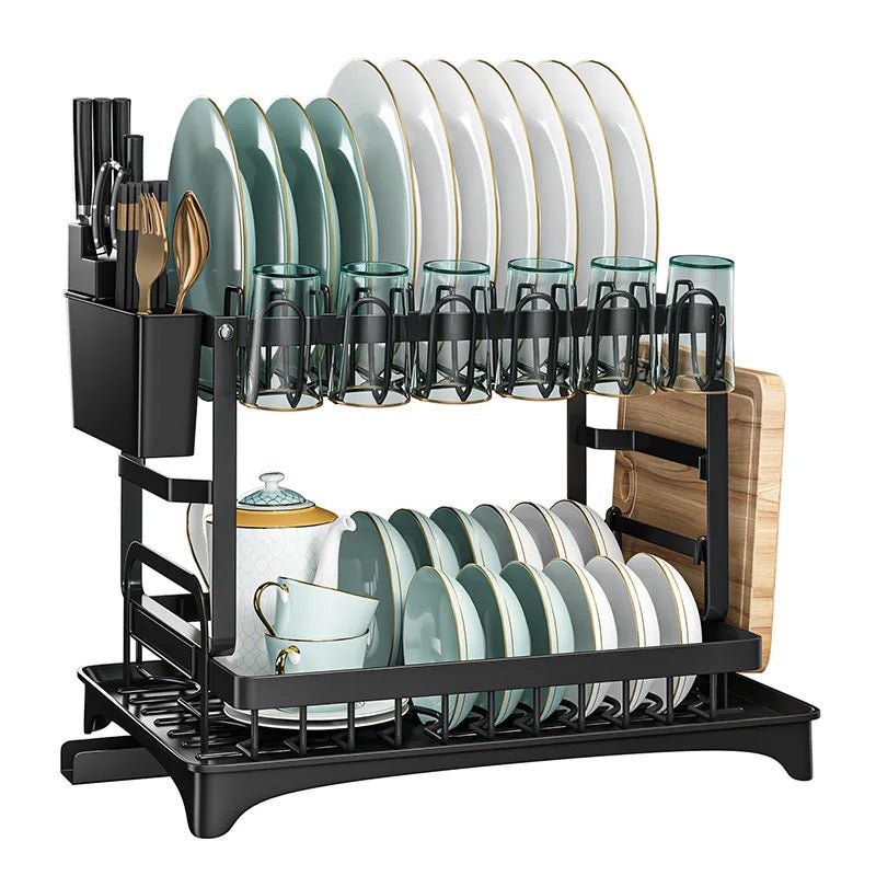 2 Tier Plate Rack & Dish Drainer – Kitchen Counter Organizer