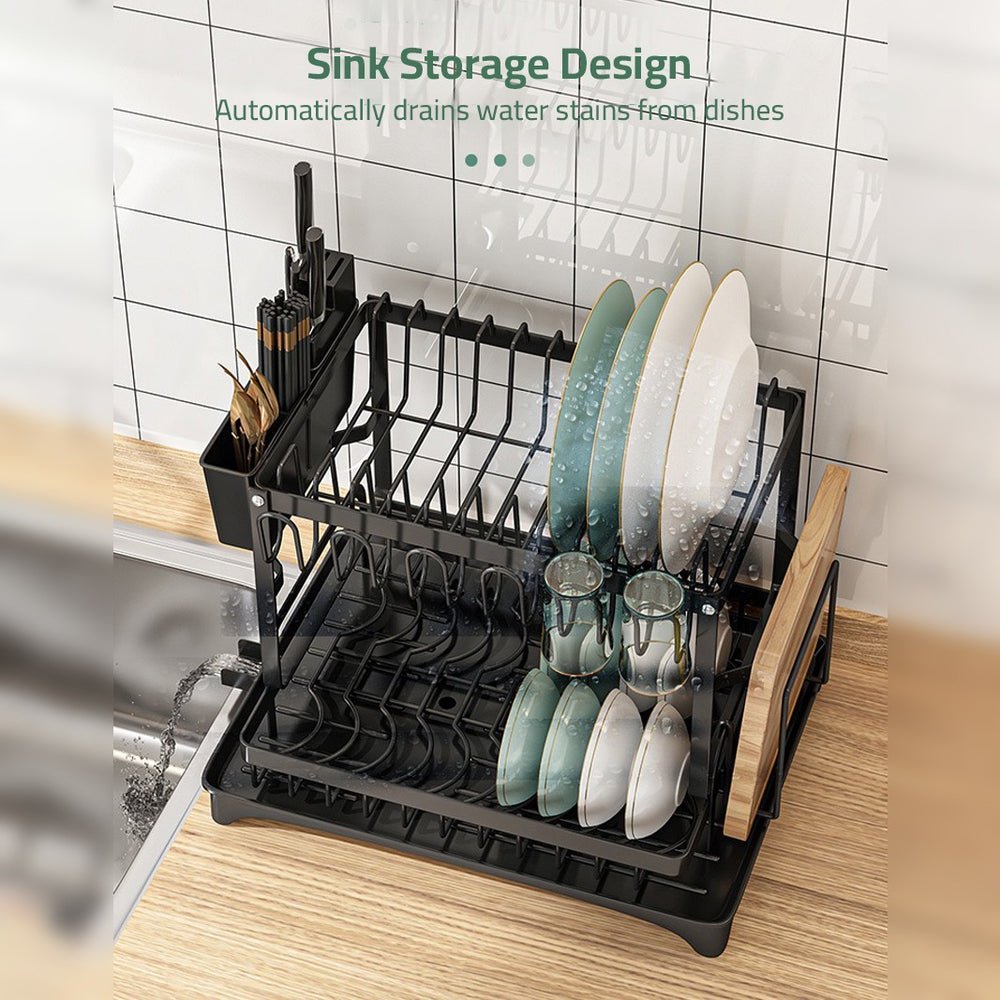 2 Tier Plate Rack & Dish Drainer – Kitchen Counter Organizer